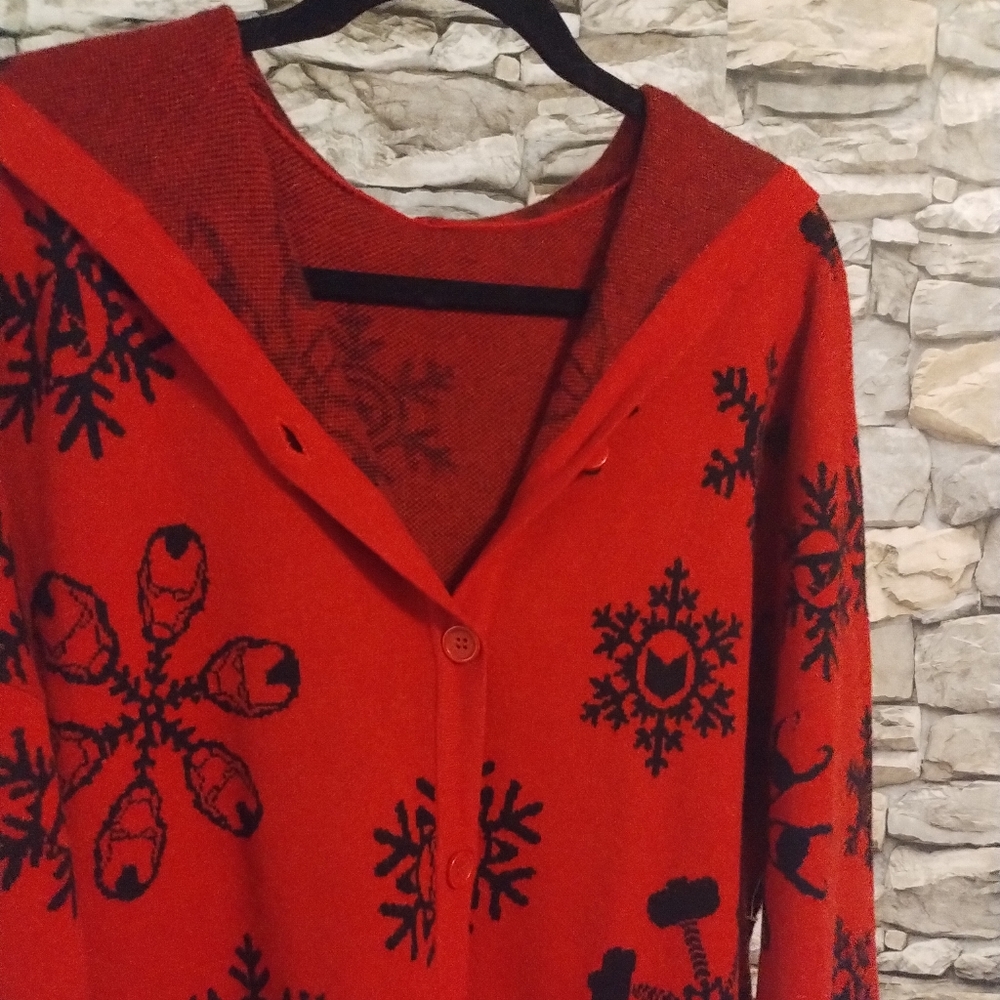 Womens red MARVEL snowflake hooded cardigan, ladies size 2X